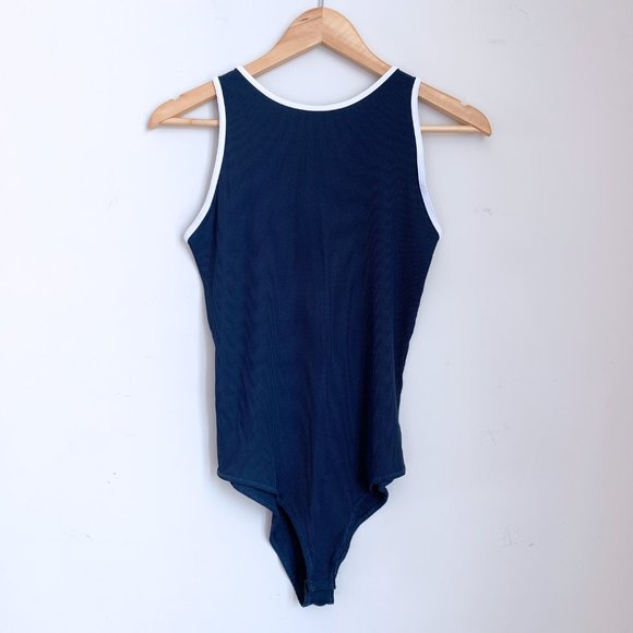 Zara Ribbed Bodysuit Navy - Picture 1 of 5